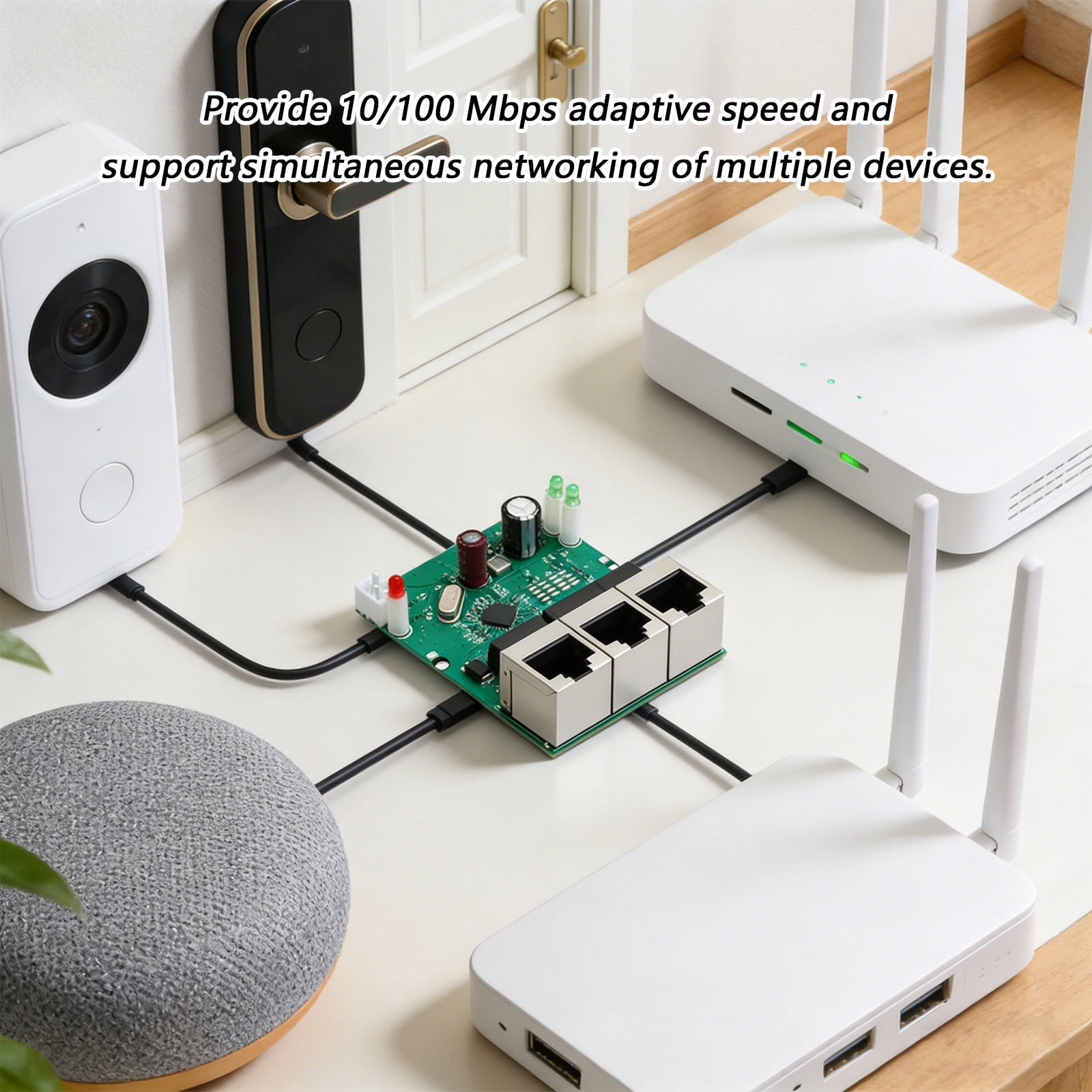 Compact 3Port Networking Switches 100Mbps Plug and Play with LED for Multiple Device Connectivity