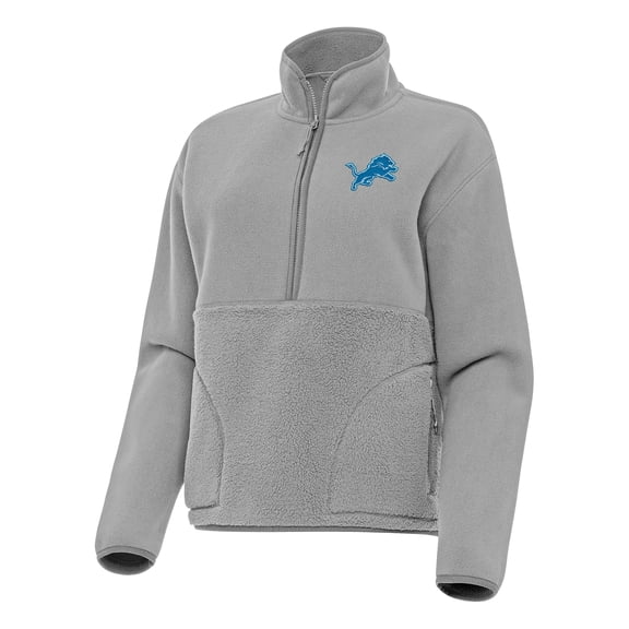 Women's Antigua Gray Detroit Lions Figure Half-Zip Sweatshirt