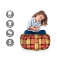 thumbnail image 2 of Plaid Storage Toy Bag Chair, Nature Tones Plaided Classical Tartan Style Print, Stuffed Animal Organizer Washable Bag, Small Size, Salmon Earth Yellow, by Ambesonne, 2 of 3