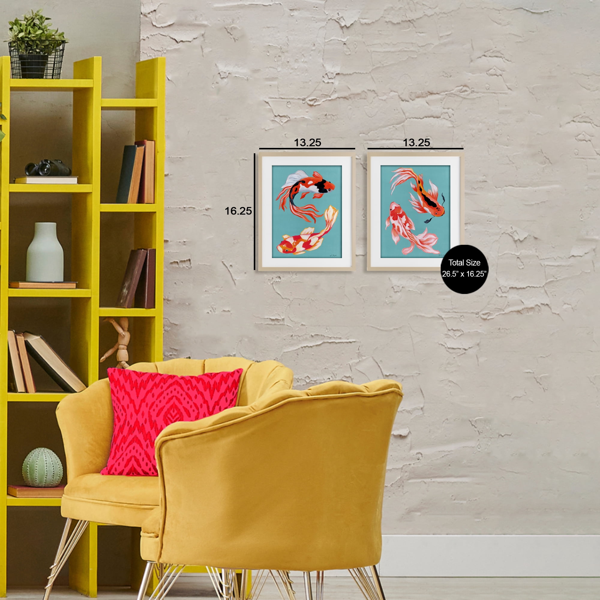 Stupell Industries Colorful Twin Koi 2 Piece Birch Framed Print Under Glass Set, design by Yvette St. Amant