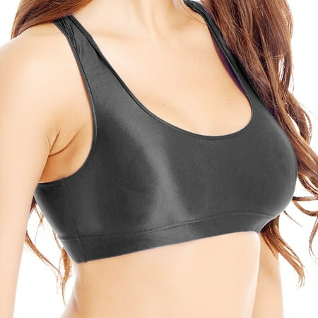 

ALSLIAO Fashion Womens Glossy See-through Compression Sports Bra Sleeveless Tank Y2K Tops Black L