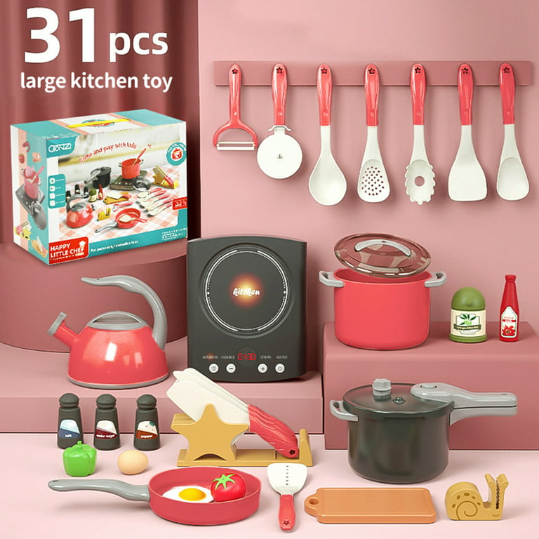 Food Grade Safe Real Mini Cooking 18 Pc Set Pink Cookware & Stove Cook Real  Food Tiny Kitchen Role Playing B-day Xmas Gift Toy 