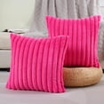 thumbnail image 1 of SURJDE Hot Pink Striped Decorative Throw Pillow Covers 16x16 Inch Set of 2,Square Fall Decorations Couch Pillow Case,Soft Cozy Faux Rabbit & Velvet Back,Modern Home Decor for Bed, 1 of 6