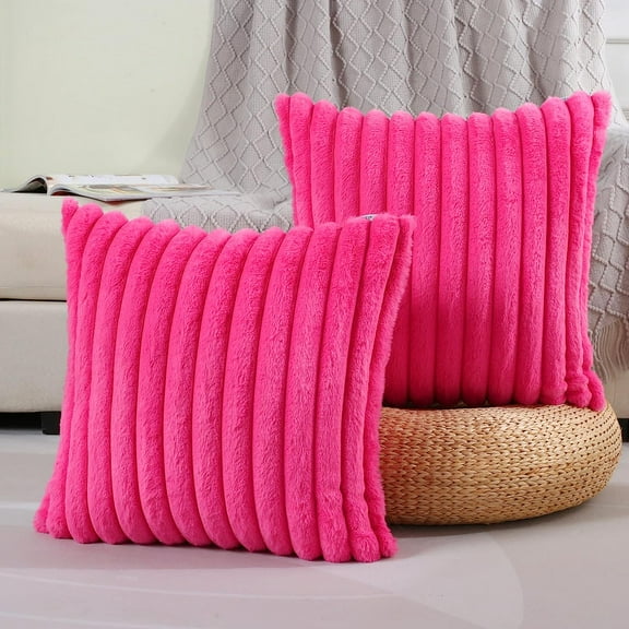 ZIYANG 18"x18" Modern Hot Pink Velvet Throw Decorative Pillow Cover, Soft Cozy (2 Count)