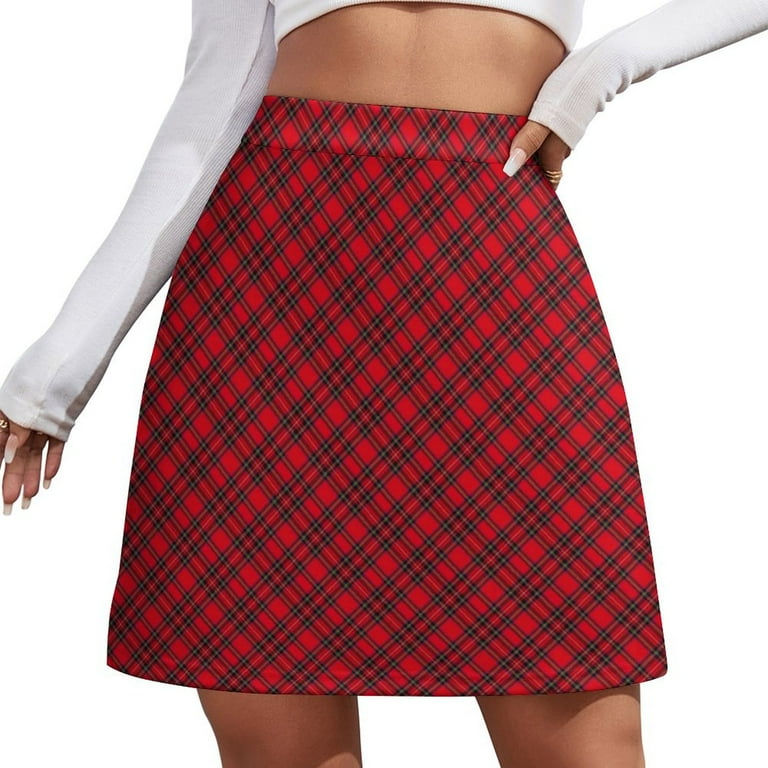HOT High Waist Plaid Skirt Red And Black Red Black Plaid Skirt