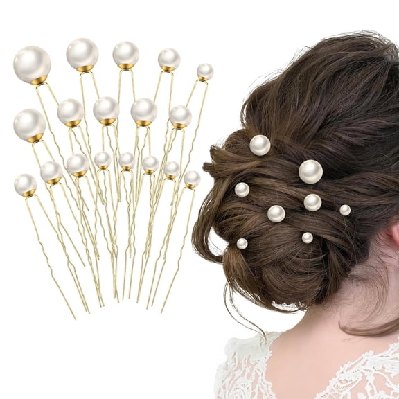 TUWAFE 18 Pieces Wedding Pearl Hair Pins,U Pearl Shaped Hair Accessories for Brides Bridesmaids Women,Gold