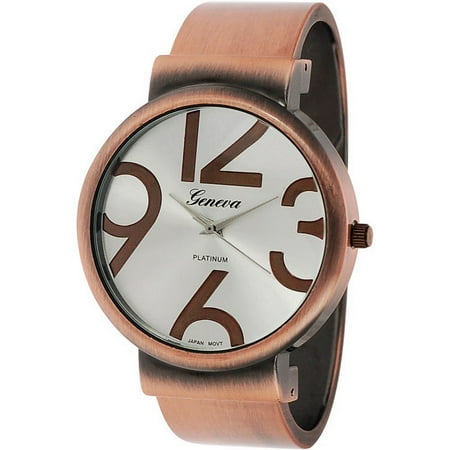 Brinley Co. Women's Platinum Round Face Watch, Metal Cuff Bracelet