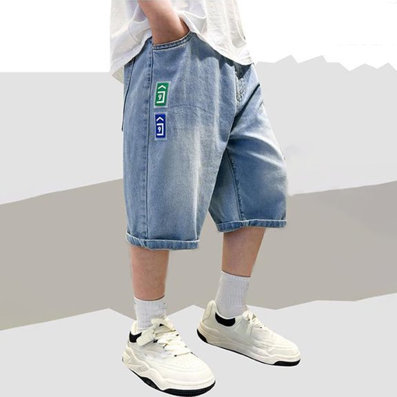 Uobin Boy Baggy Jeans Shorts Kids Denim Shorts School Uniform Casual Short Jean Y2K Wide Leg Elastic Waist Fashion Jeans Jorts 5-15Y