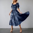 thumbnail image 2 of DHFJKG Womens Square Neckline Dresses Puff Short Sleeve Smocked Waist Cami Long Dress Velvet Solid Color Tiered Maxi Stylish Dresses, 2 of 5