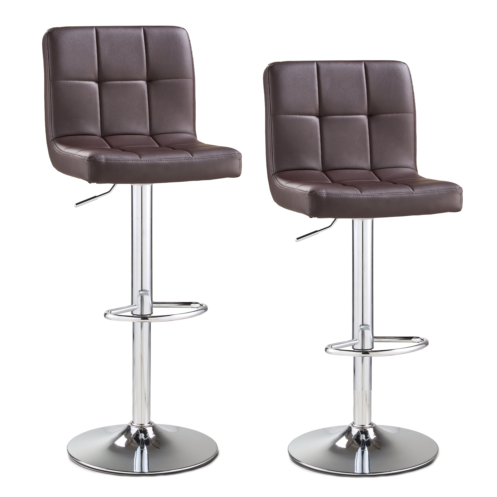 AUNEKIV Bar Stools Set of 2, Thickened Seat Cushion Square Swivel Bar Stools with Back, Adjustable Counter Height Bar Chairs for Kitchen Island, Dining Room, Darkbrown