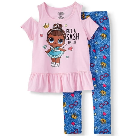 - Doll Cold Shoulder Tee and Capri Legging, 2-Piece Outfit Set (Little Girls)
