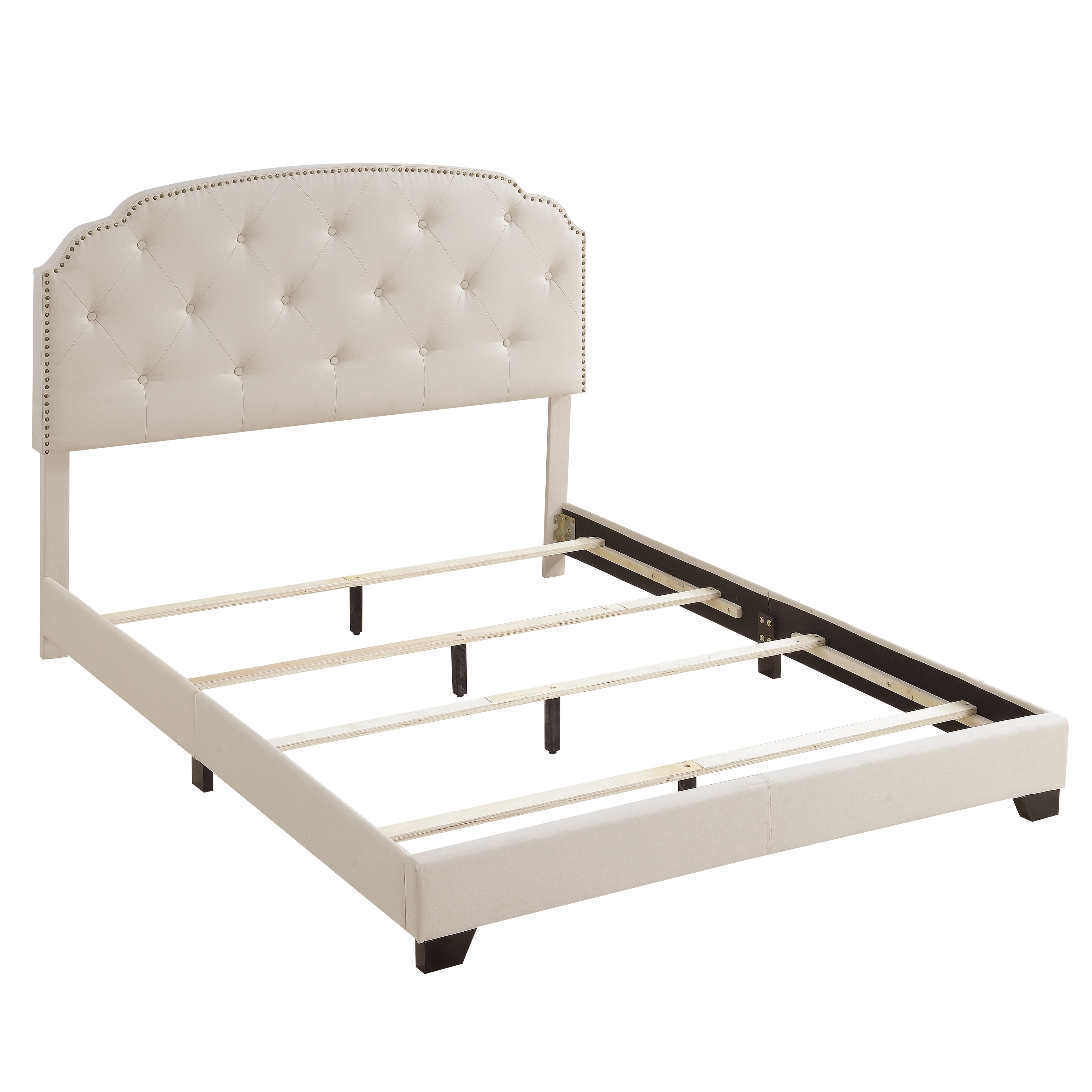 Home Meridian Tufted Nailhead Trimmed King Bed in Linen Beige
