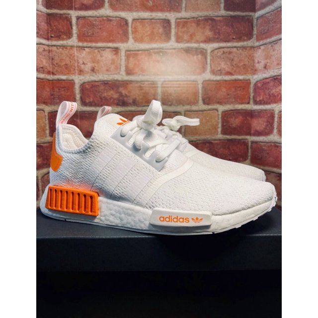 Adi - das NMD R1 Boost Mens Performance Running Sneakers White Orange GY0534 Sz 8.5