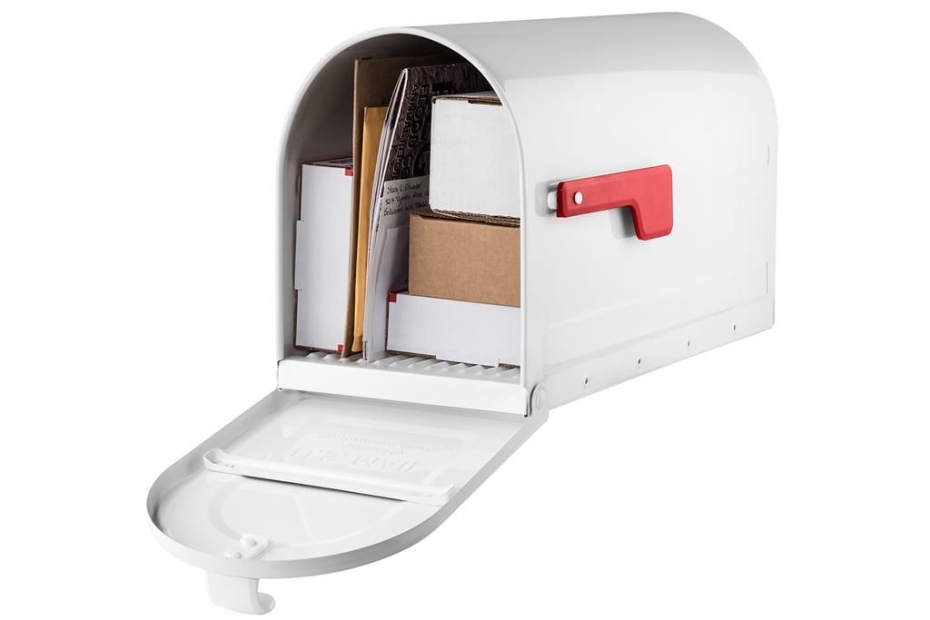 MB2 Post Mount Mailbox White with Red Flag