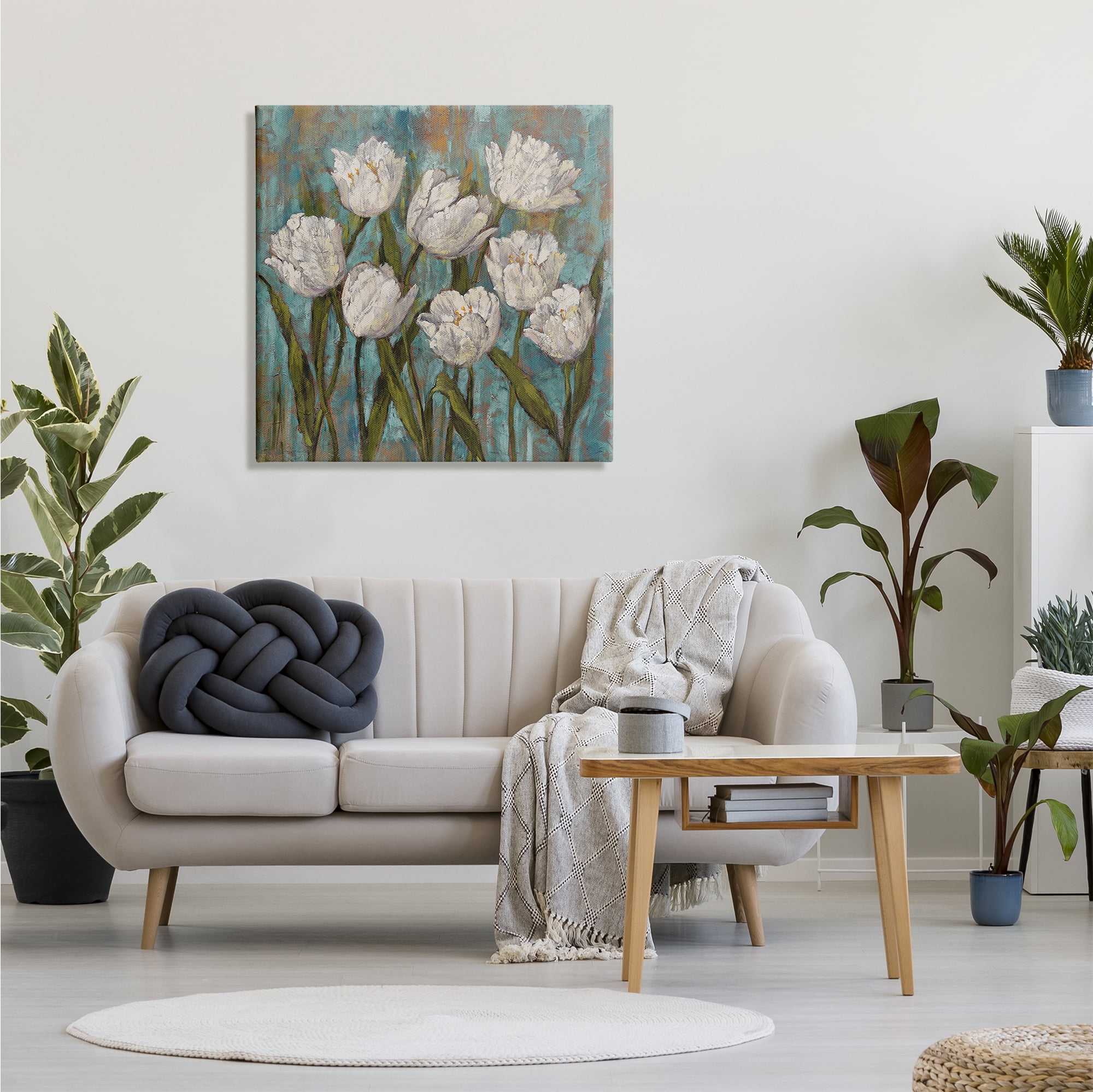 Stupell Industries Vintage Country White Tulips over Distressed Soft Blue , 30 x 30, Designed by Brian Francis