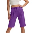 thumbnail image 4 of KIHOUT Women's Casual Knee Length Shorts Elastic Drawstring Waist Pleated Pocketed Soft Cotton Blend All Season Wear, 4 of 7