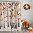 thumbnail image 2 of Shower Curtain 48"W x 72"L Orange Maple Leaves Beige Wood Watercolor Fabric Shower Curtains Set with Hooks Water Repellent Bathroom Curtains Machine Washable Bathroom Accessories, 2 of 6