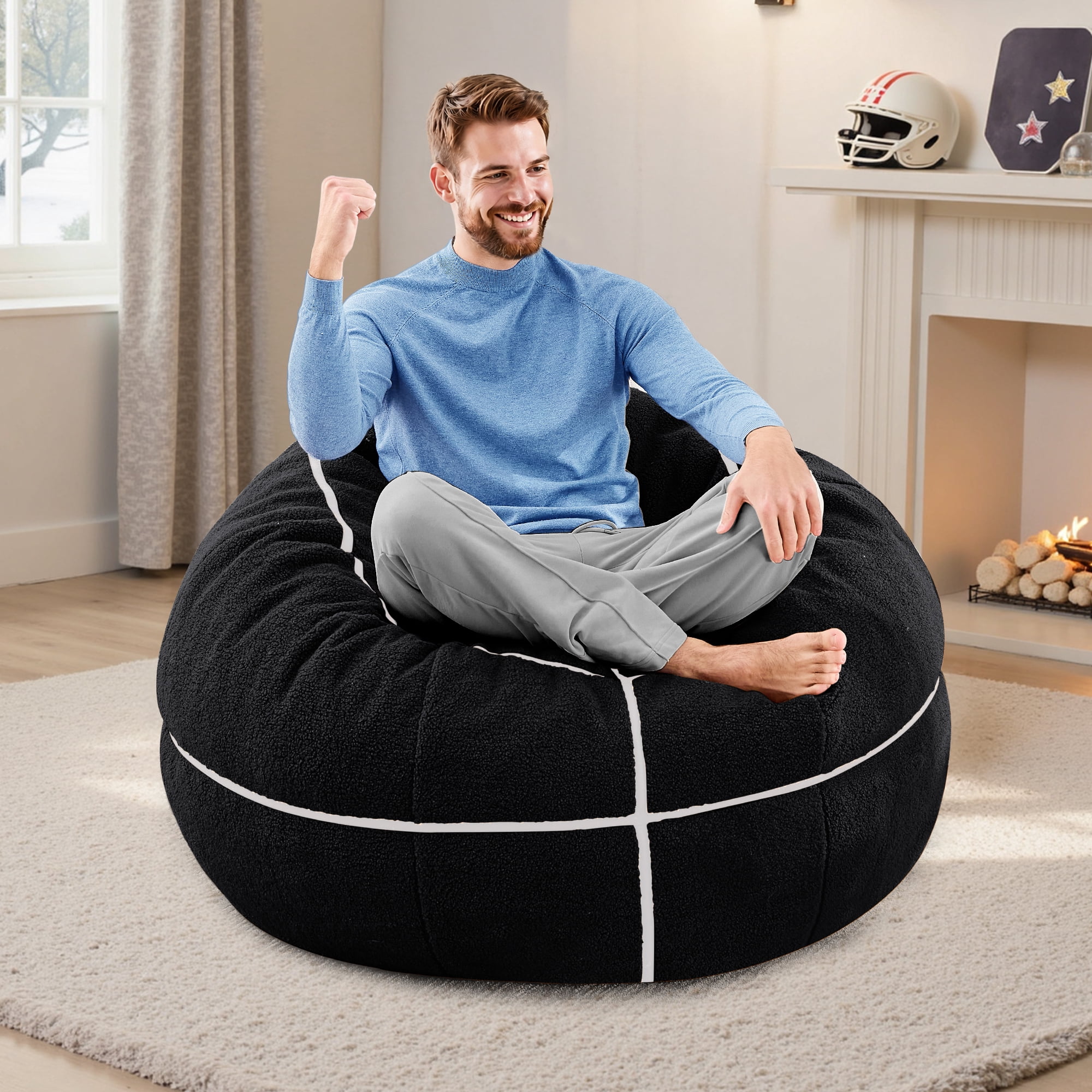 XIECUVA Bean Bag Chair for Adults, High-Rebound Memory Foam Beanbag Chairs with Removable Cover for Living Room Bedroom, 32 Inches