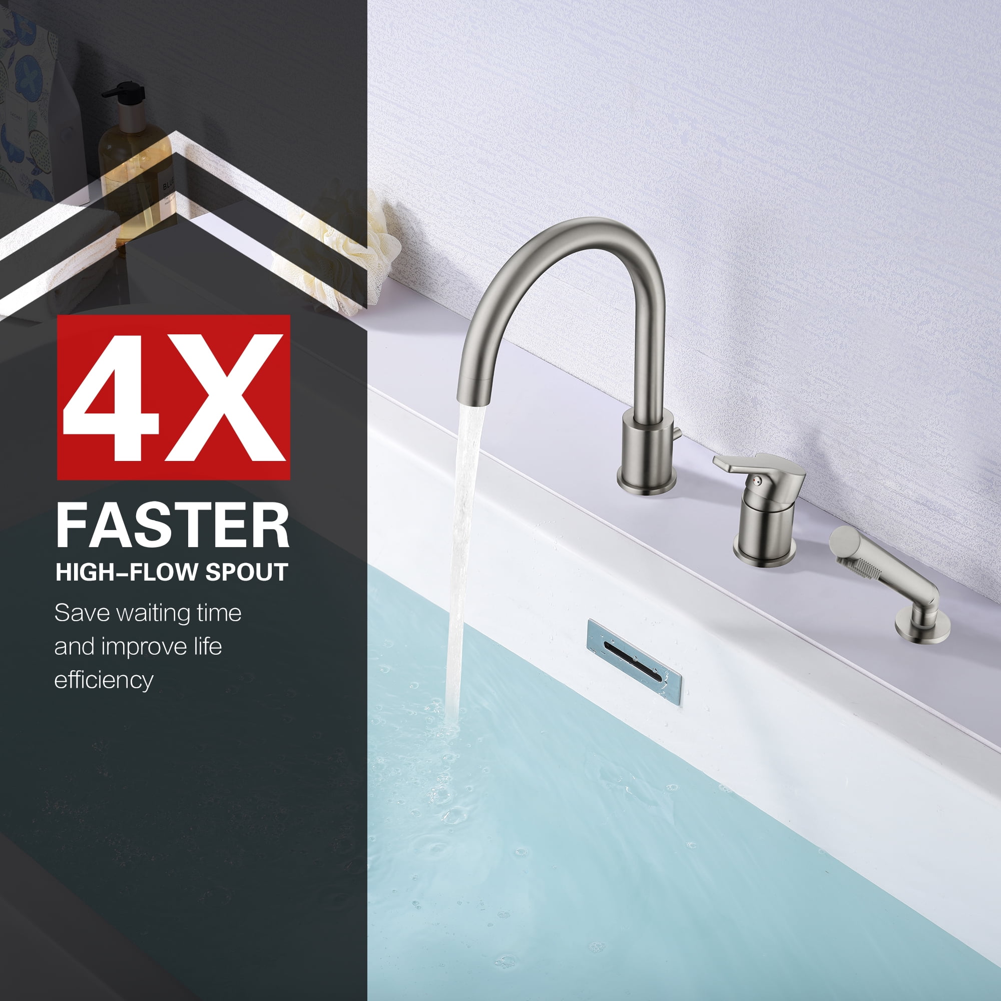 Roman Tub Faucet with Handheld Shower Sprayer and Valve,Brushed Nickel