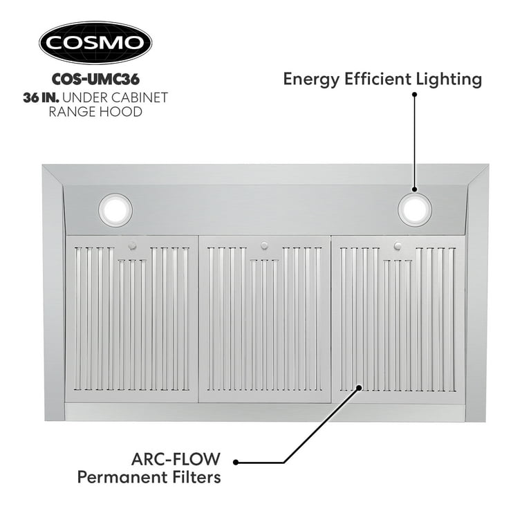 Cosmo 36-in 380-CFM Ducted Stainless Steel Under Cabinet Range Hoods Insert  in the Undercabinet Range Hoods department at