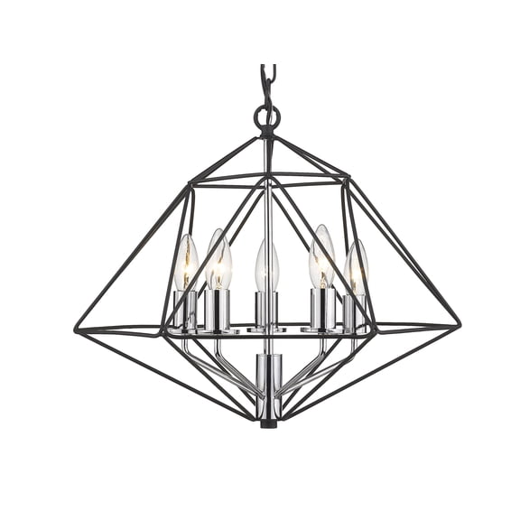 Z-Lite Geo 5 Light 18" Steel Cage Chandelier in Matte Black and Chrome