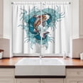 thumbnail image 2 of Ambesonne Koi Fish Kitchen Curtains, Waves Carp Tattoo Print, 55"x39", Dark Seafoam and Marigold, 2 of 3