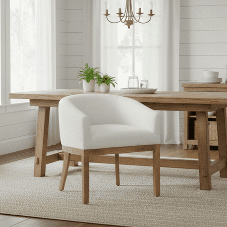 Homy Casa Modern Upholstered Accent Chair, Dining Vanity Chair with Wood Legs, Beige