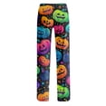 thumbnail image 5 of Halloween Pajama Pants for Women, Neon Splatter Pumpkin & Spiderweb Print Wide Leg Lounge Bottoms with Drawstring Waist, Soft Breathable Sleep Trousers, 1 Pair Yellow S, 5 of 5