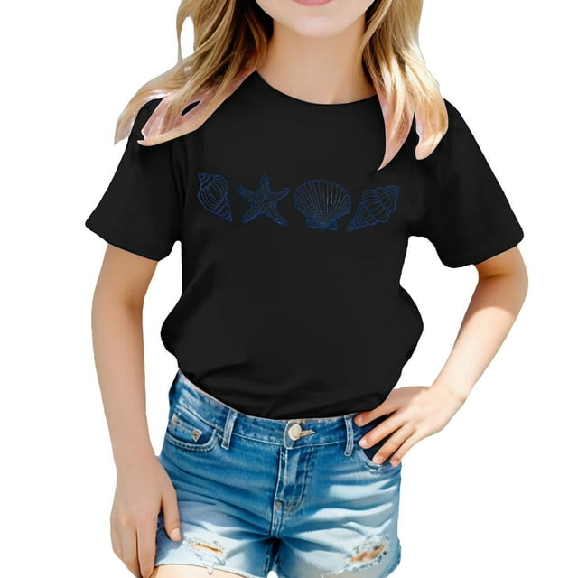 MEZZALL T-Shirt pour Filles Tout-Petits Imprimé Floral Col Rond Manches Courtes T-Shirt Décontracté Doux, 5-6 Ans