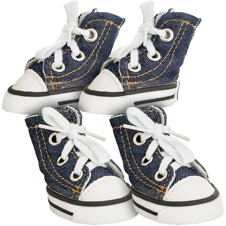 Dog Sneakers - Lookin' Good Sparkle Denim Canvas Dog Sneaker Medium - 4 Shoes - (Paw 2.32\
