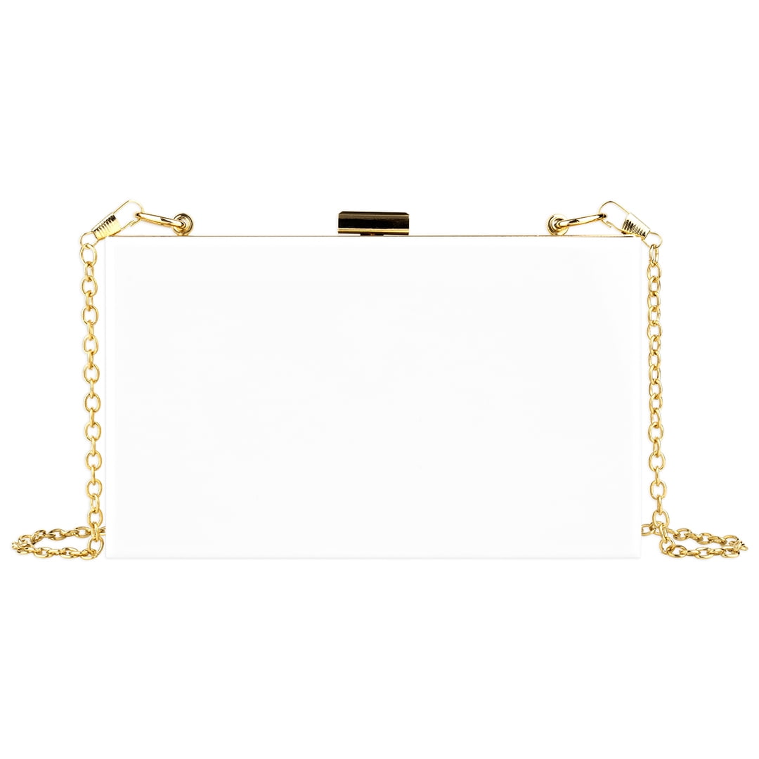 Koyal Wholesale Blank White Acrylic Clutch Purse for Women with Gold  Removable Metal Chain, 1-Pack 