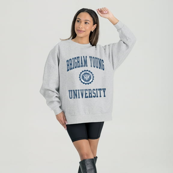 Women's Gameday Couture Steel BYU Cougars Oversized Good Vibes Premium Fleece Drop Shoulder Pullover Sweatshirt