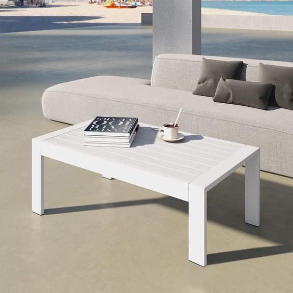 Outdoor Coffee Table, Patio Coffee Table, White Outdoor Table