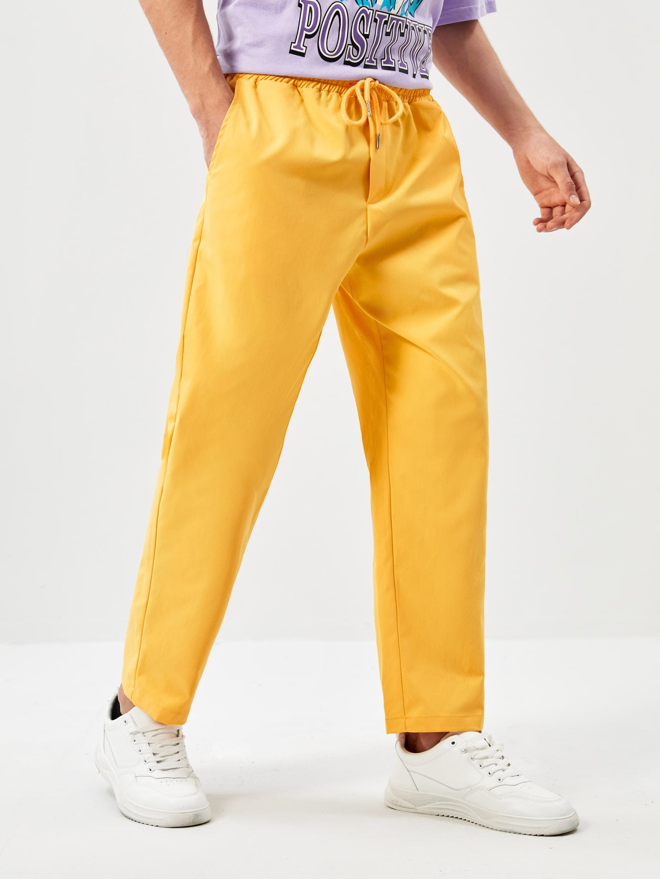 Yellow Casual Men Drawstring Waist 