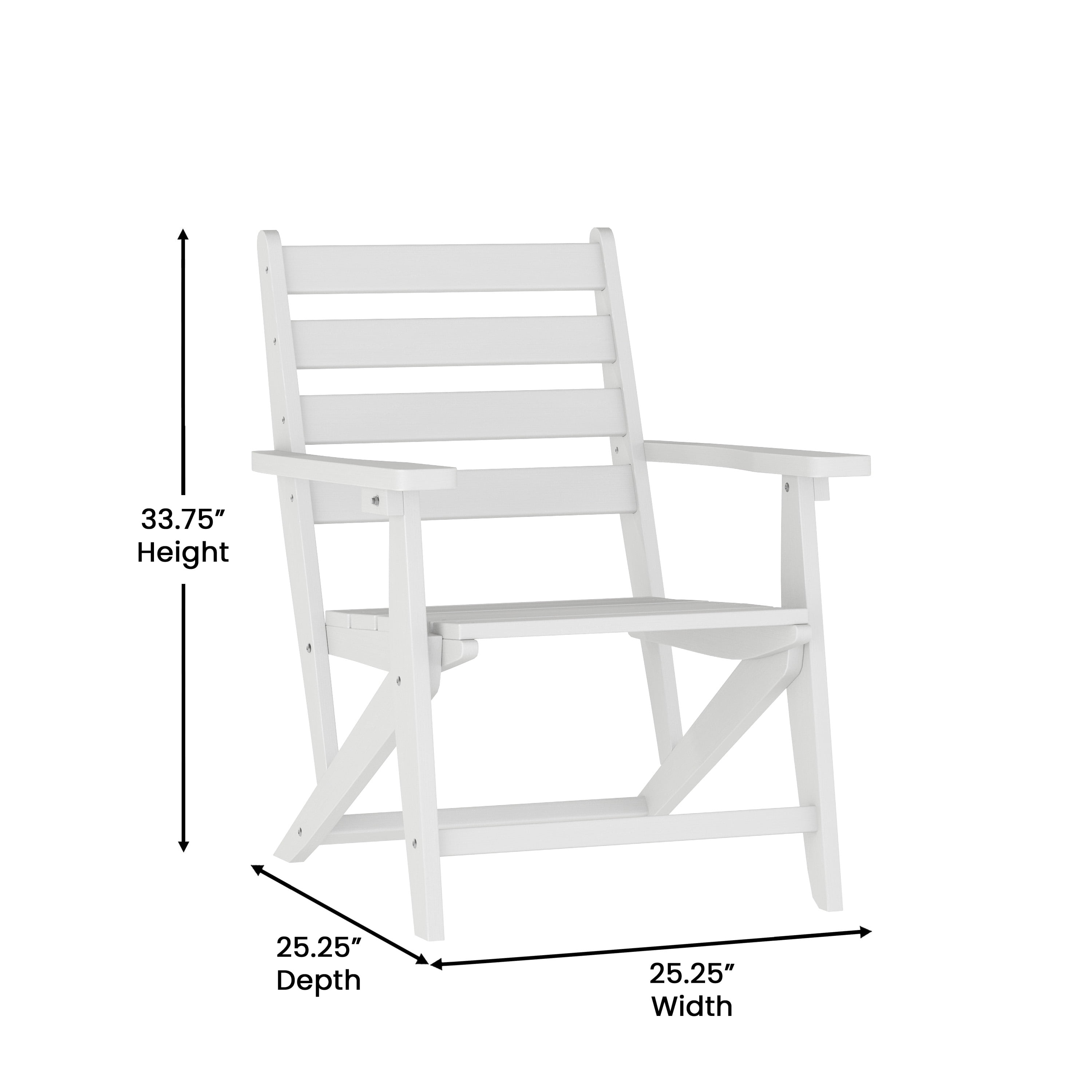 Emma + Oliver Adirondack Dining Chair with Fold Out Cup Holder, Weather Resistant Recycled HDPE Adirondack Chair in White