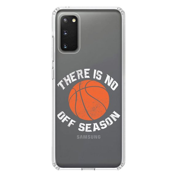 DistinctInk Clear Shockproof Hybrid Case for Galaxy S20 PLUS / 5G (6.7" Screen) - TPU Bumper Acrylic Back Tempered Glass Screen Protector - Basketball There is No Off Season