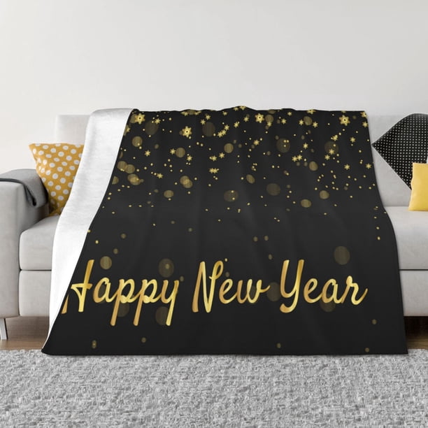 Balery Happy New Year Manta de Franela con Dibujo, Lujo Ultra Suave y Cálido, Antipelusa y Resistente a las Arrugas para Cama, Sofá, Camping -80"x60"