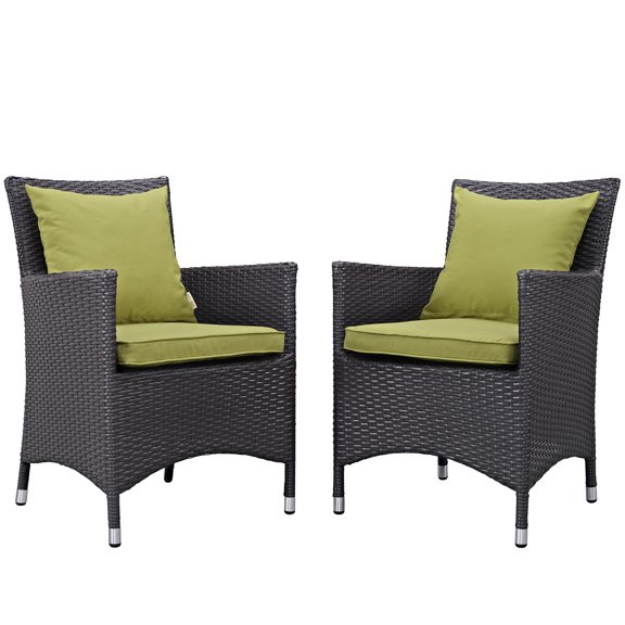 Modern Contemporary Urban Design Outdoor Patio Balcony Dining Chair ( Set of Two), Green, Rattan