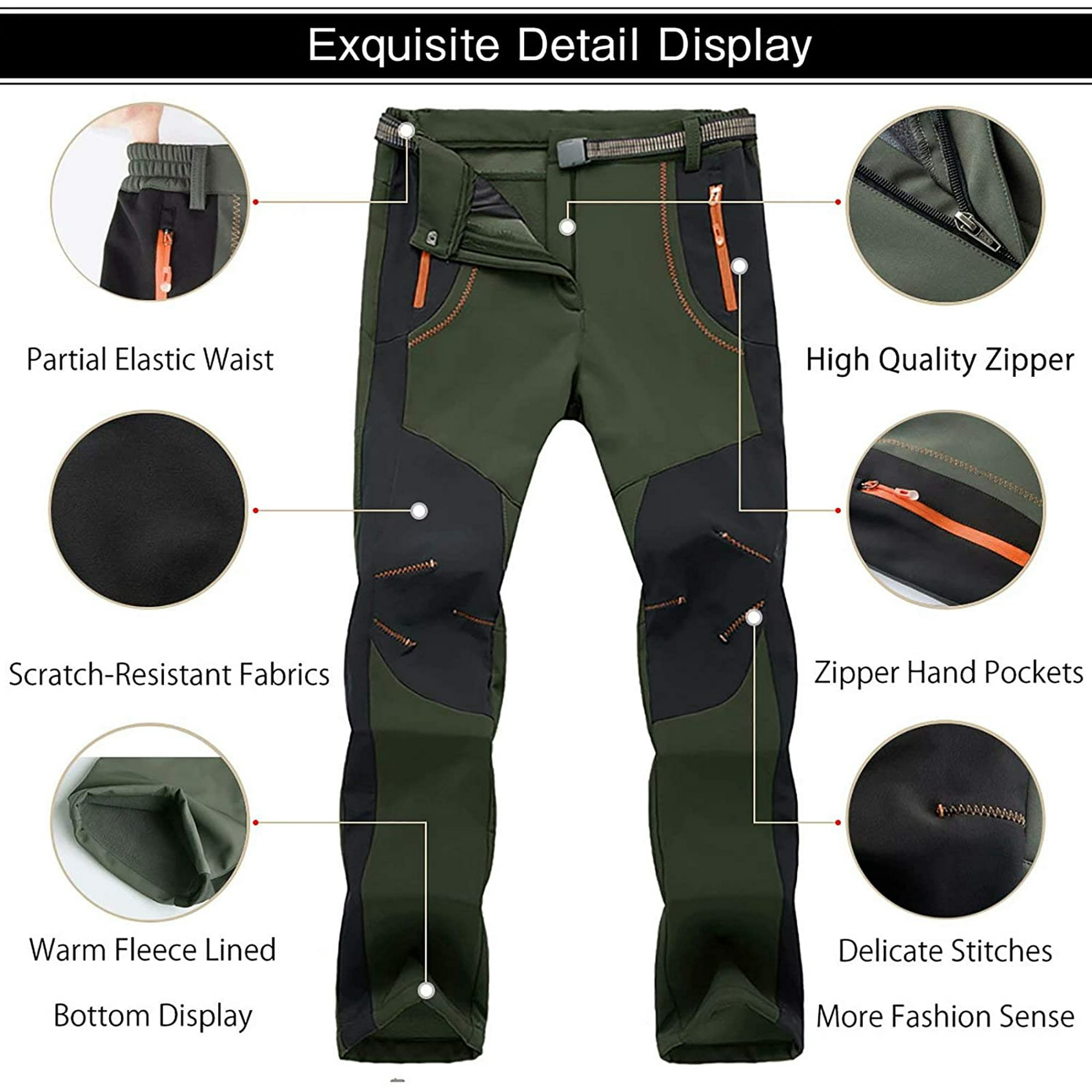 Yeashow Men s Winter Hiking Pants With Zipper Pockets Fleece Lined Softshell Warm Skiing Pants Other 30