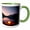 Green/White, variant on 3drose, Illuminated Tent by the Mountain Lake in the Evening. Happy Camper, 11oz Two-tone Green Mug