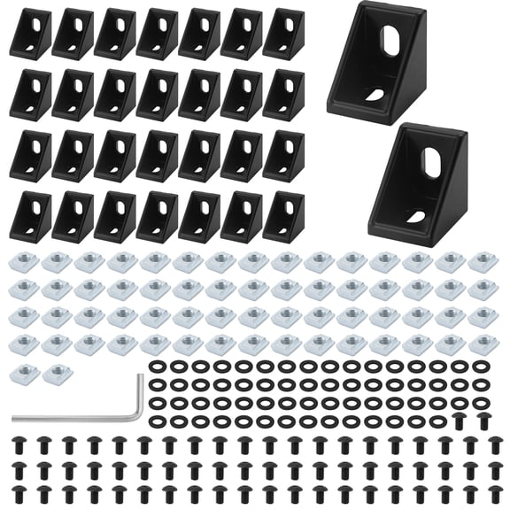 Beaquicy Aluminum Extrusion Profile Connector Bracket，30 Sets 2028 Series Connector Brackets ,Black