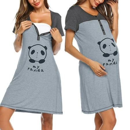 

WNG Women Maternity Short Sleeve Cute Print Nursing Nightdress Breastfeeding Dress