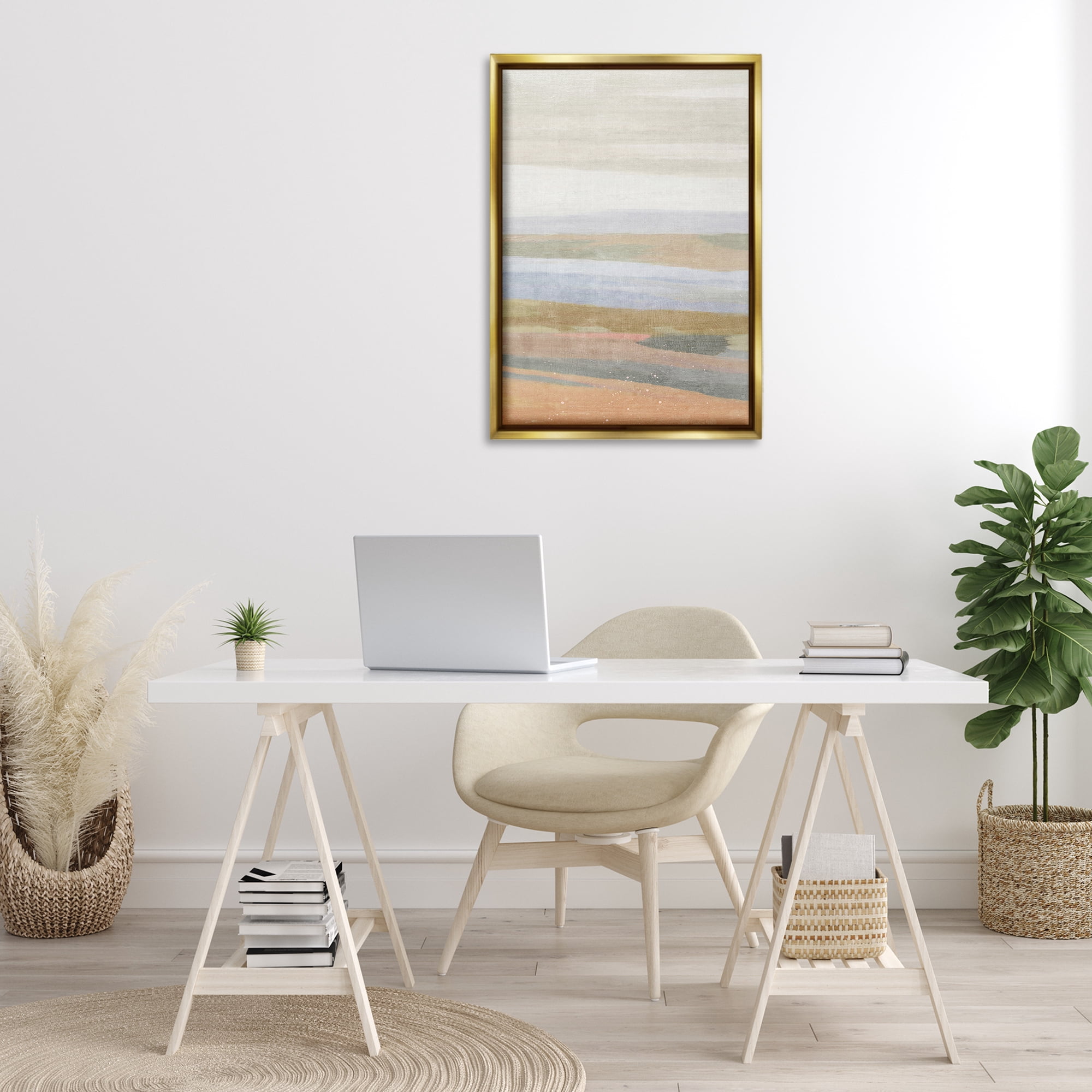 Stupell Industries Beach Dunes Abstraction Coastal Painting Gold Floater Framed Canvas Art Print Wall Art, 21 x 31