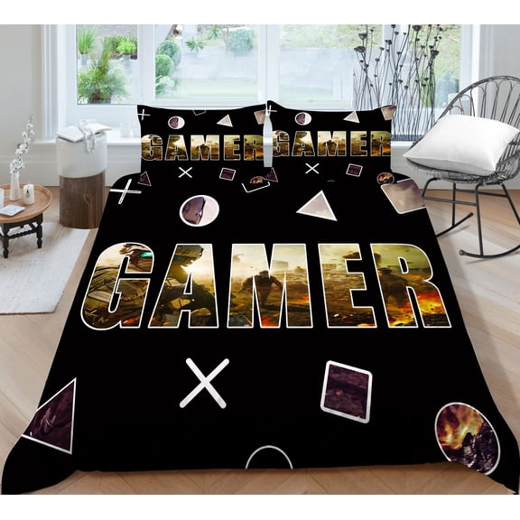 VAVIP Game Bedding Set 3D Gaming Duvet Cover Pillowcase for Boys Game Player Room Quilt Cover
