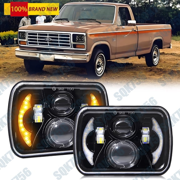 For Ford F-150 Ranger 1978-1986 2PC 7x6" Rectangle LED Headlight HI/LO DRL Turn