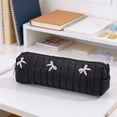 thumbnail image 7 of Quilted Aesthetic Pencil Pouch with Bow Embroidery, Slim Soft Padded Pencil Case for Office Desk Travel Makeup Brush Storage, 8.27 Inch, 7 of 7
