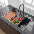 thumbnail image 1 of Fregadero Tarja de Cocina Acero Inoxidable 75×45 cm con Grifo Cascada & Extraíble, Antihuella – Incluye Tabla, Colador y Dispensador de Jabón - Negro Matte, 1 of 7