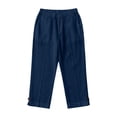 thumbnail image 5 of Linen Capris for Women Petite Pull On Straight Leg Cropped Pants Summer Elastic Waist Lightweight Casual Trousers With Pockets Navy M, 5 of 7