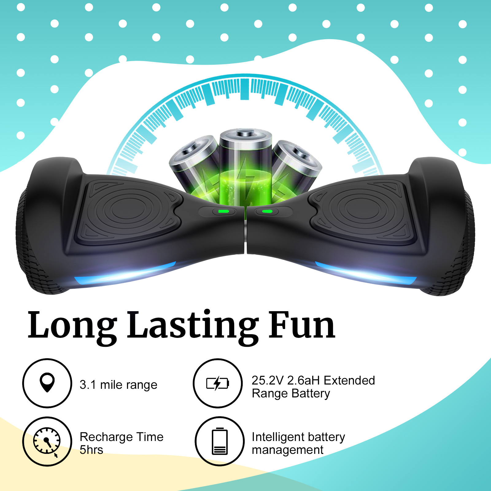 GOTRAX FX3 Hoverboard with 6.2 mph Max Speed, Self Balancing Scooter for 44-176lbs Kids Adults Black - image 4 of 9