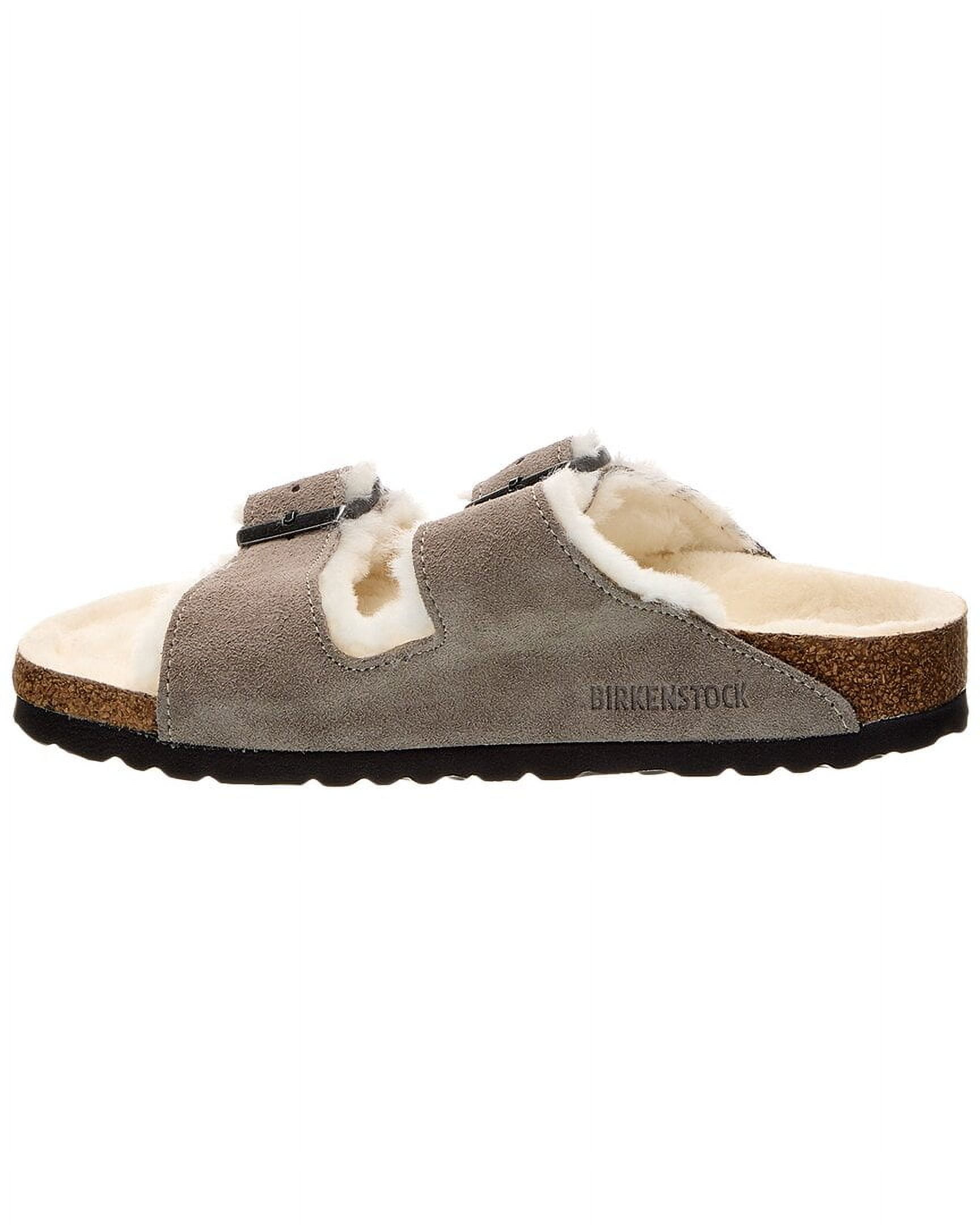 BIRKENSTOCK Womens Gray Mixed Media Contoured Footbed Arizona Open Toe Wedge Buckle Leather Slide Sandals Shoes 40